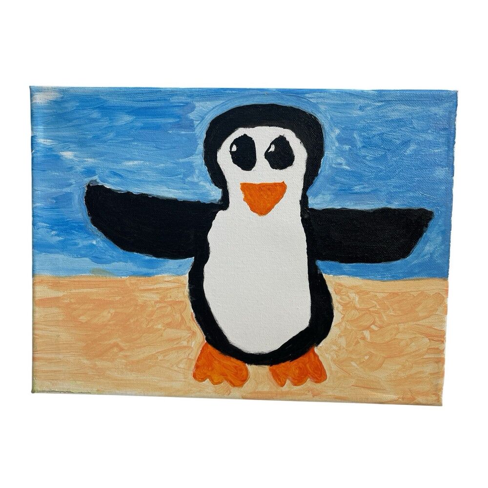 Landscape Penguin Ocean Background Original Acrylic Painting 1 of 1 Handpainted